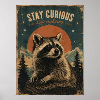 Curious Raccoon Vintage Poster