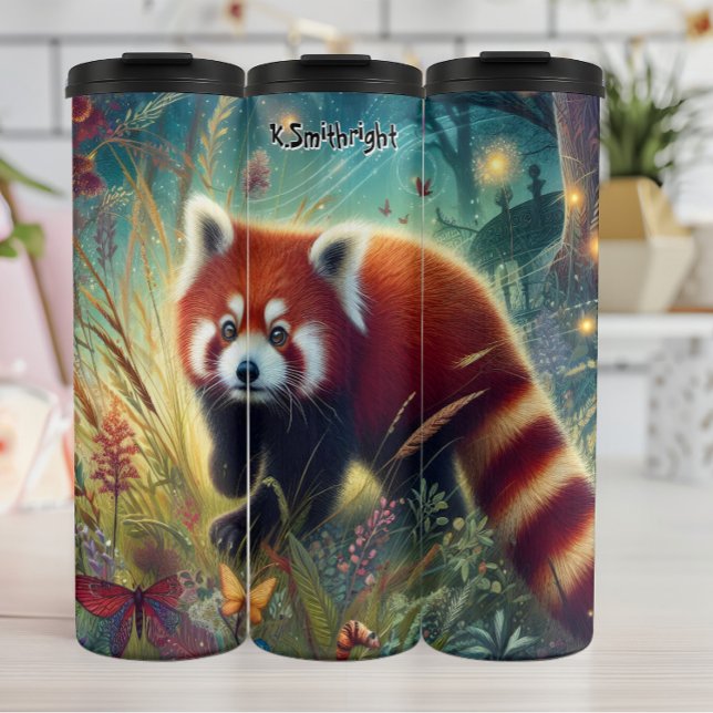 Curious Red Panda in a Magical Meadow Thermal Tumbler (Creator Uploaded)
