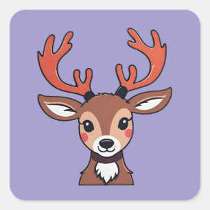 Curious Reindeer with Antlers Square Sticker