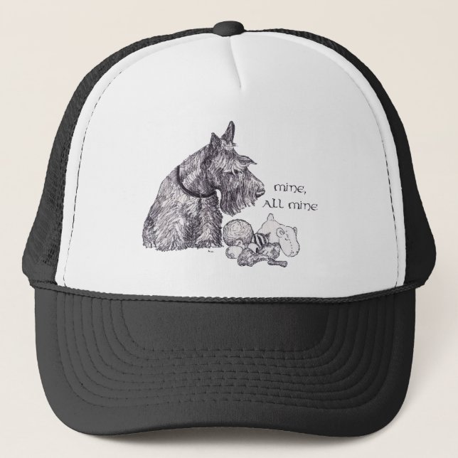 Curious Scottish Terrier Mine, all Mine Trucker Hat (Front)