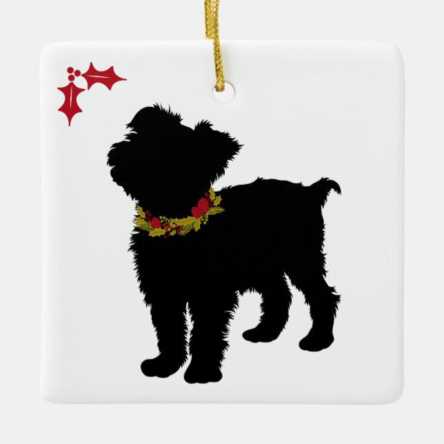 Curious Scuffy Mutt Christmas Ceramic Ornament (Front)