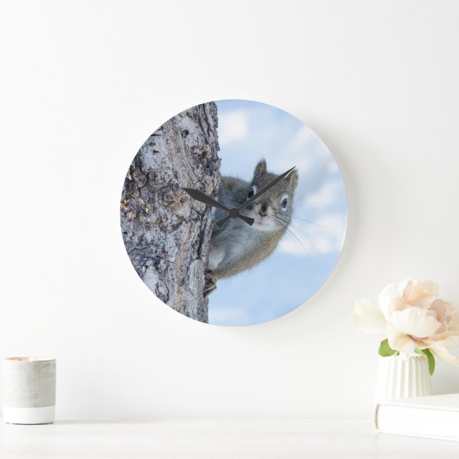 Curious Squirrel, Canadian Animal Photography Large Clock (Home)