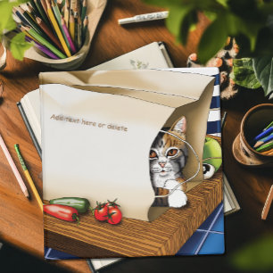 Curious Tabby Cat Grocery Bag Blue Cute Binder