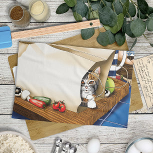 Curious Tabby Cat Grocery Bag Blue Cute      Kitchen Towel