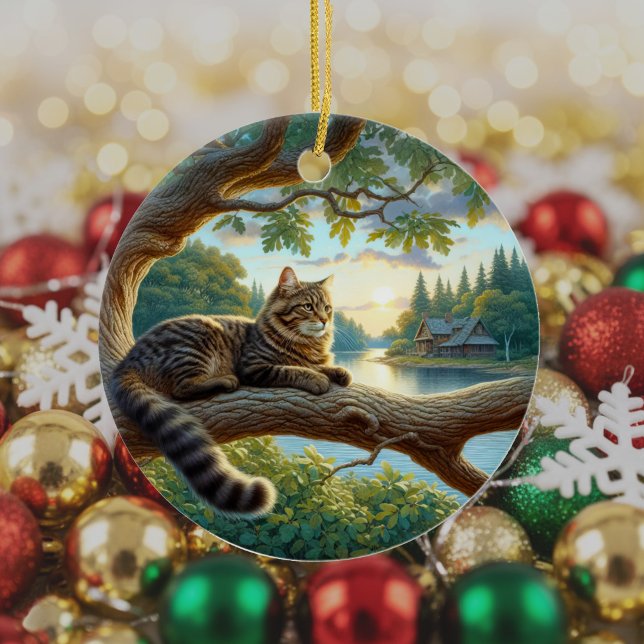 Curious Tabby Cat Keepsake Ceramic Ornament (Creator Uploaded)