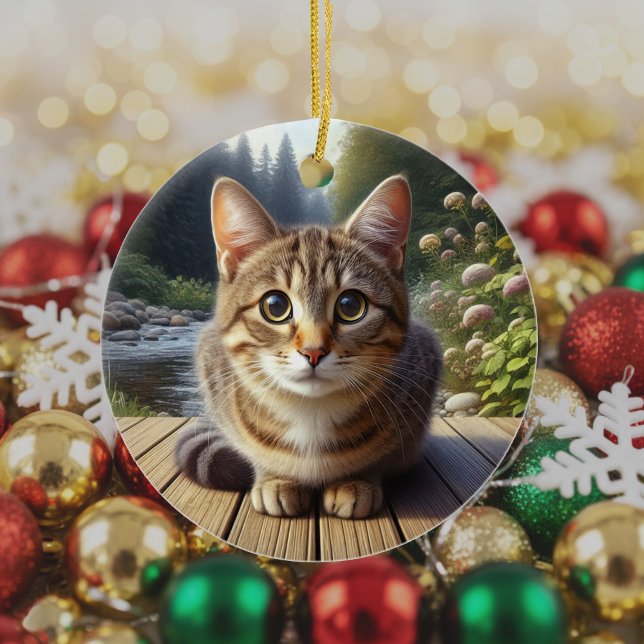 Curious Tabby Cat Keepsake Ceramic Ornament (Creator Uploaded)