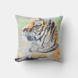 Curious Tiger Painting Throw Pillow