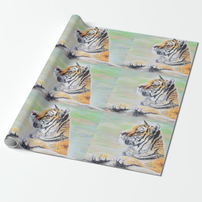 Curious Tiger Painting Wrapping Paper (Unrolled)