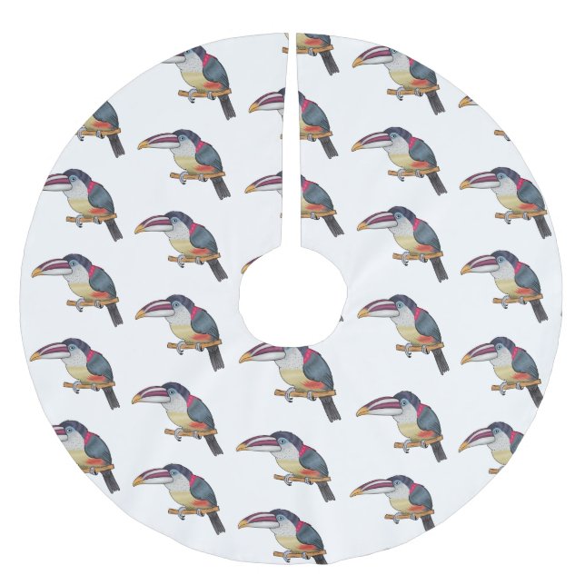Curl crested aracari bird cartoon illustration  brushed polyester tree skirt (Front)