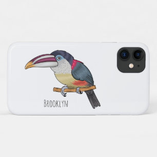 Curl crested aracari bird cartoon illustration iPhone 11 case