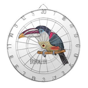 Curl crested aracari bird cartoon illustration dartboard