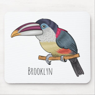 Curl crested aracari bird cartoon illustration mouse pad