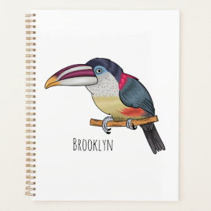 Curl crested aracari bird cartoon illustration  planner