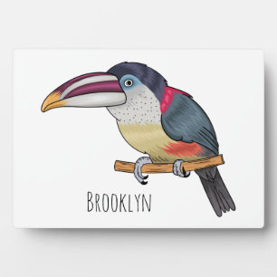 Curl crested aracari bird cartoon illustration  plaque