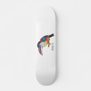 Curl crested aracari bird cartoon illustration  skateboard