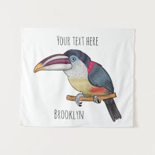 Curl crested aracari bird cartoon illustration tapestry