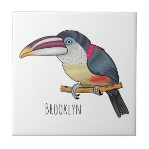 Curl crested aracari bird cartoon illustration  tile