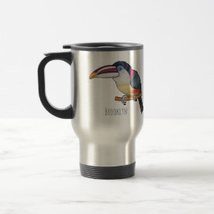 Curl crested aracari bird cartoon illustration travel mug