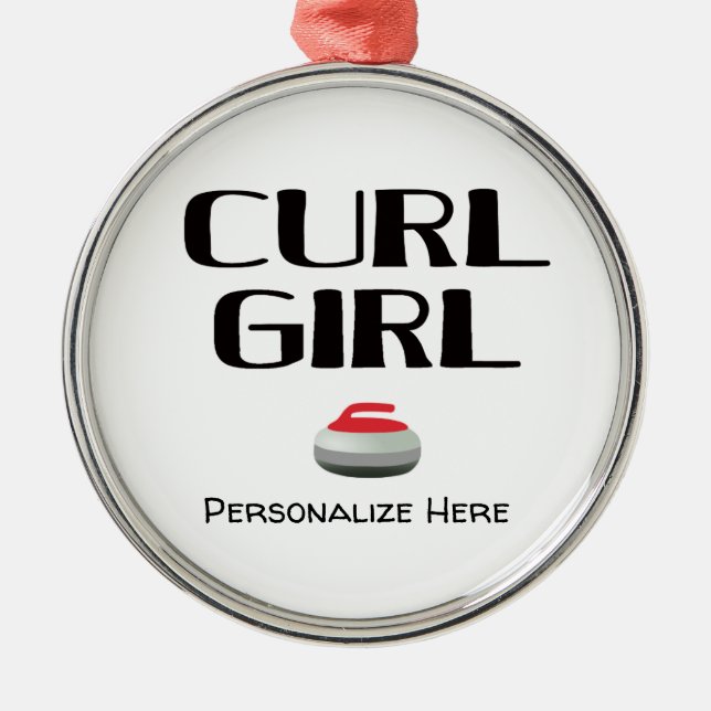 Curl Girl Curling T-Shirt Metal Ornament (Front)