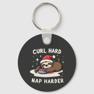 Curl Hard Nap Harder Curling Sport Sloth Xmas Keychain