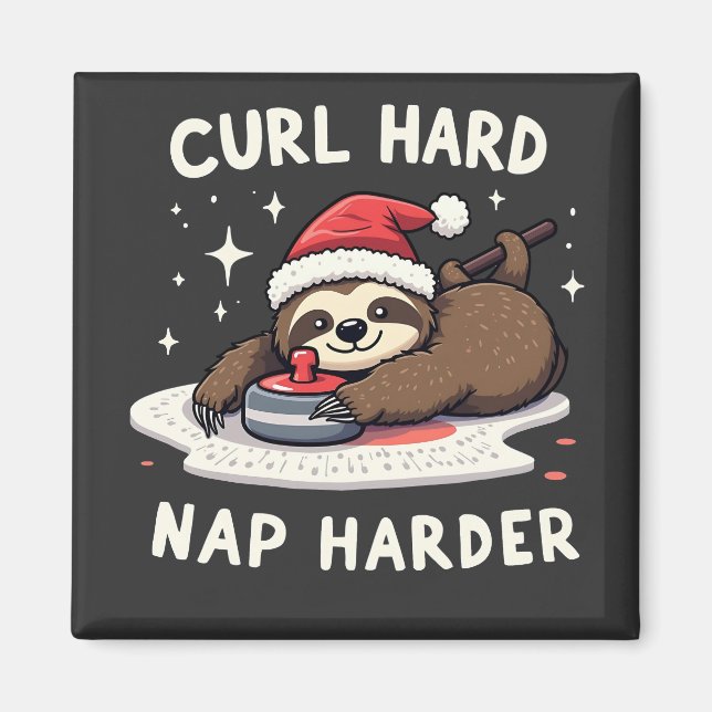 Curl Hard Nap Harder Curling Sport Sloth Xmas  Magnet (Front)