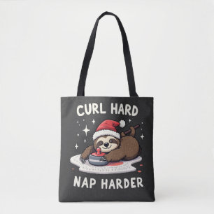 Curl Hard Nap Harder Curling Sport Sloth Xmas Tote Bag