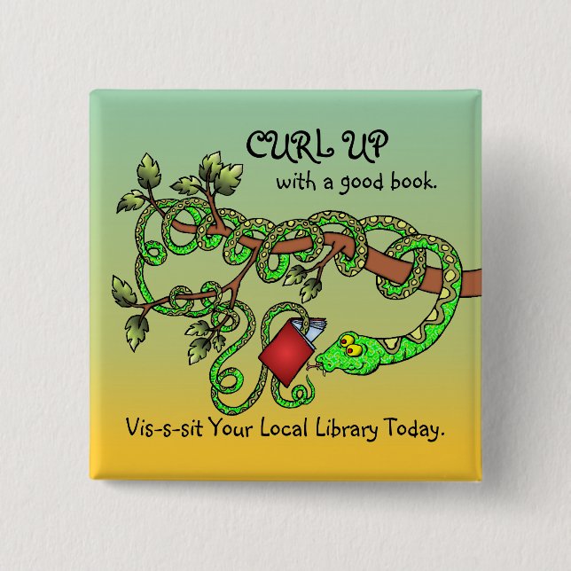 Curl Up With A Good Book 2 Inch Square Button (Front)