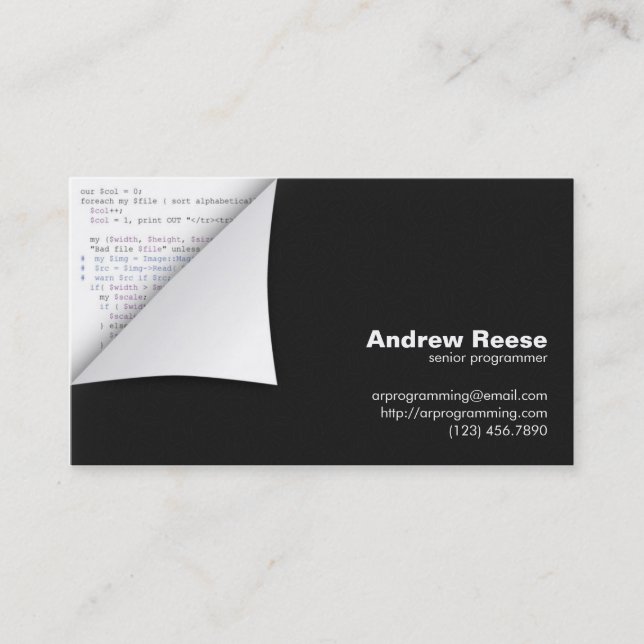 Curled Corner with Program Coding - Perl Business Card (Front)
