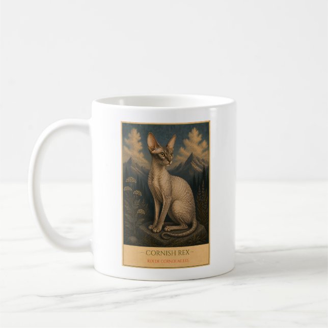Curled Elegance: Cornish Rex Coffee Mug (Left)