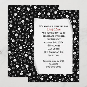 Curled Paper on Floral Print Birthday Party Invitation