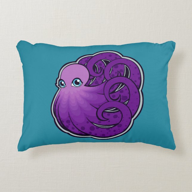 Curled Purple Spotted Octopus Ink Drawing Design Accent Pillow (Front)