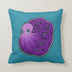 Curled Purple Spotted Octopus Ink Drawing Design Throw Pillow