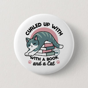 Curled Up with a Book and a Cat - Cozy Cat Reading 2 Inch Round Button