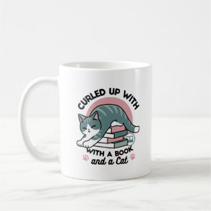 Curled Up with a Book and a Cat - Cozy Cat Reading Coffee Mug