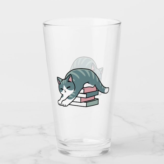 Curled Up with a Book and a Cat - Cozy Cat Reading Glass (Front)