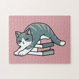 Curled Up with a Book and a Cat - Cozy Cat Reading Jigsaw Puzzle