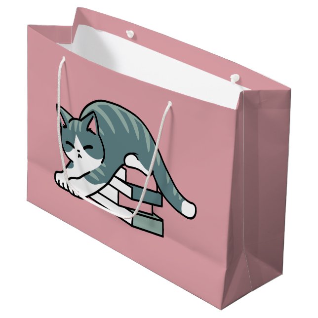 Curled Up with a Book and a Cat - Cozy Cat Reading Large Gift Bag (Front Angled)