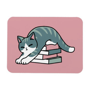 Curled Up with a Book and a Cat - Cozy Cat Reading Magnet
