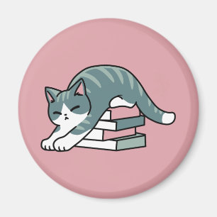 Curled Up with a Book and a Cat - Cozy Cat Reading Magnet