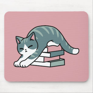 Curled Up with a Book and a Cat - Cozy Cat Reading Mouse Pad