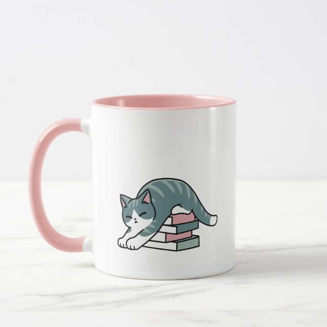 Curled Up with a Book and a Cat - Cozy Cat Reading Mug (Left)