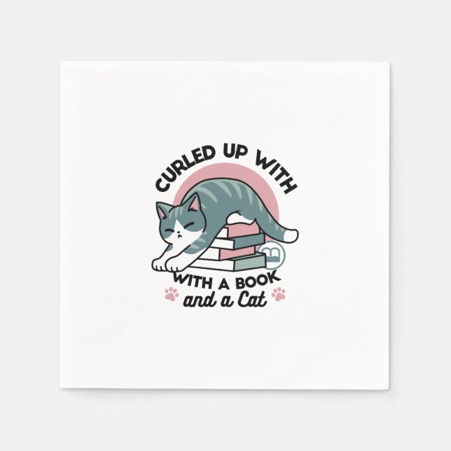 Curled Up with a Book and a Cat - Cozy Cat Reading Napkin (Front)