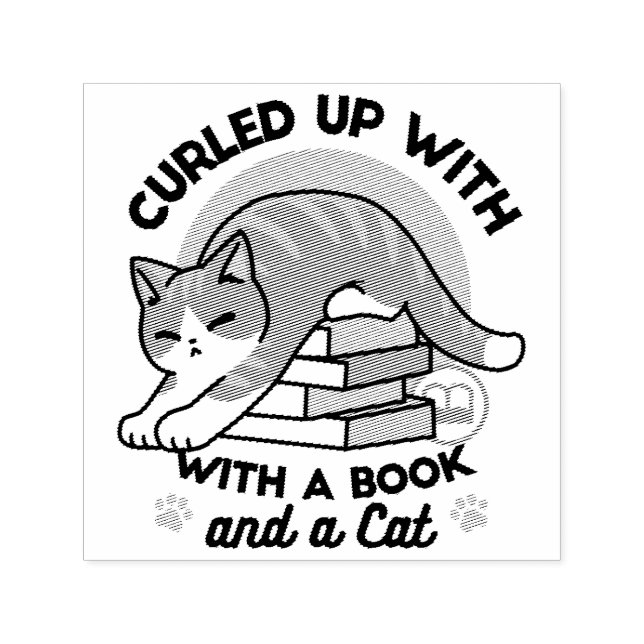 Curled Up with a Book and a Cat - Cozy Cat Reading Self-inking Stamp (Design)
