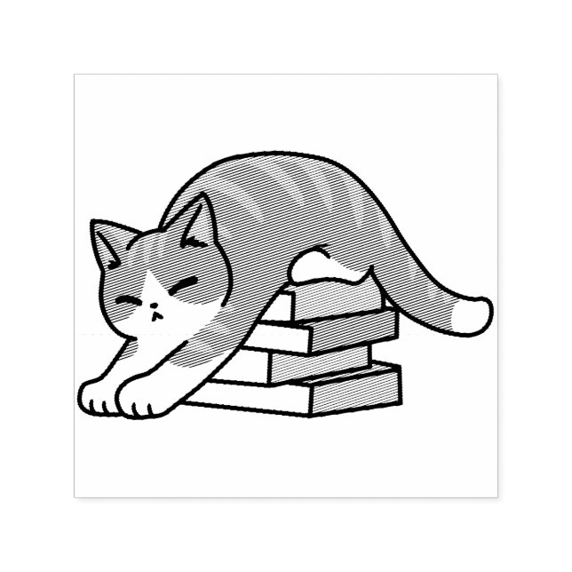 Curled Up with a Book and a Cat - Cozy Cat Reading Self-inking Stamp (Design)