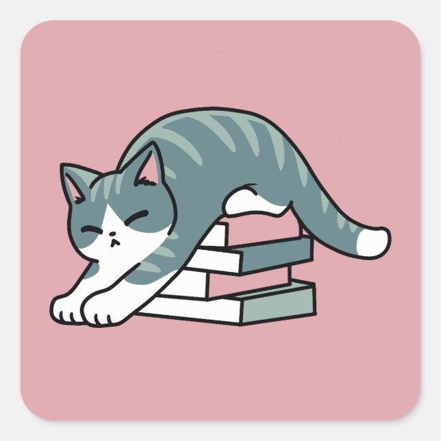 Curled Up with a Book and a Cat - Cozy Cat Reading Square Sticker (Front)