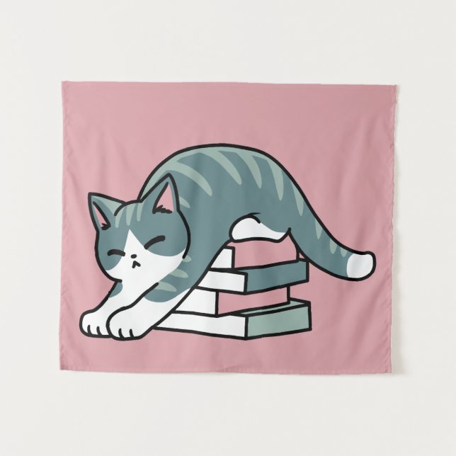 Curled Up with a Book and a Cat - Cozy Cat Reading Tapestry (Front (Horizontal))
