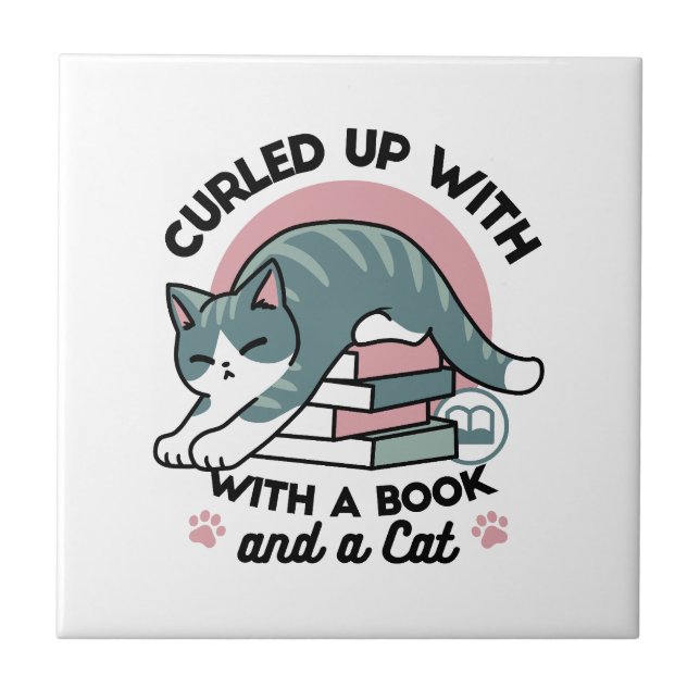 Curled Up with a Book and a Cat - Cozy Cat Reading Tile (Front)