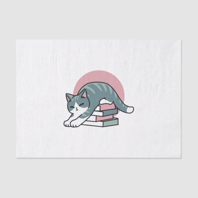 Curled Up with a Book and a Cat - Cozy Cat Reading Tissue Paper (Front)