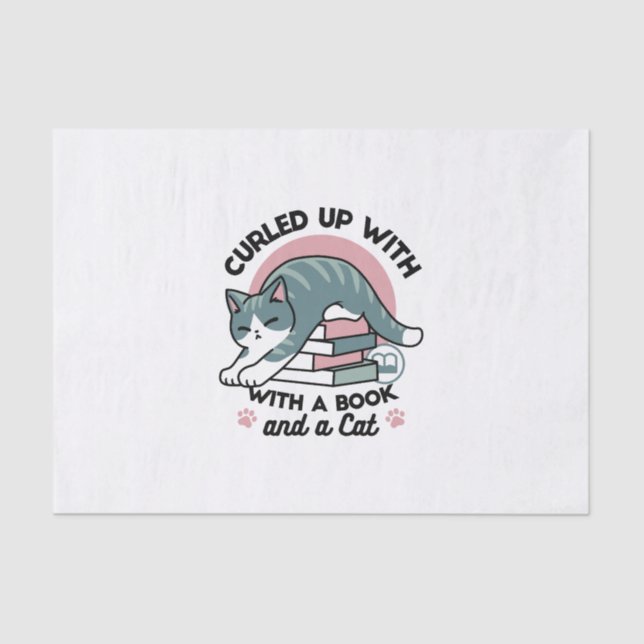 Curled Up with a Book and a Cat - Cozy Cat Reading Tissue Paper (Front)