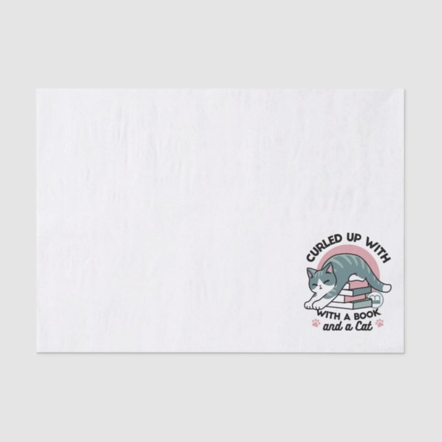 Curled Up with a Book and a Cat - Cozy Cat Reading Tissue Paper (Front)